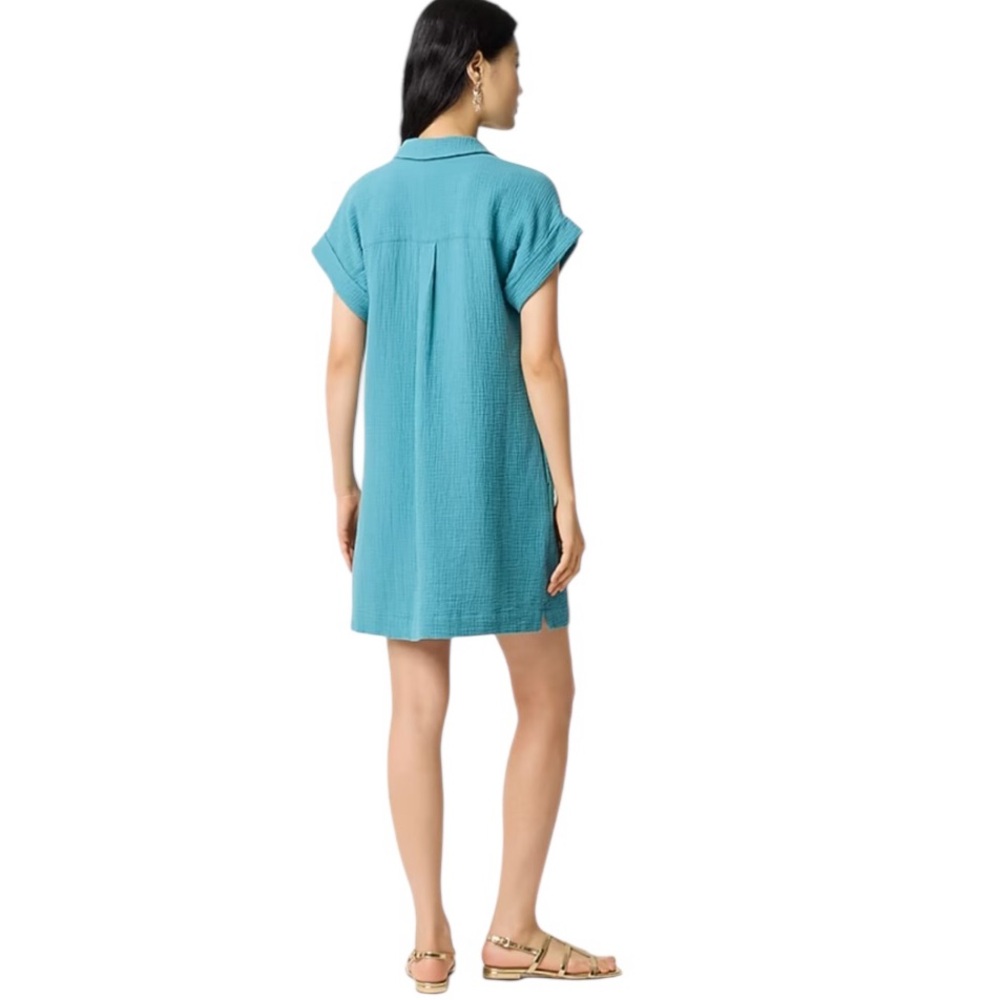 NEW J. CREW Factory Short-sleeve gauze popover dress in Atlantis Size‎ Small - Picture 2 of 7